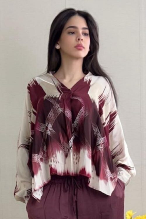 Satin Italian Print Blouse Multicolor