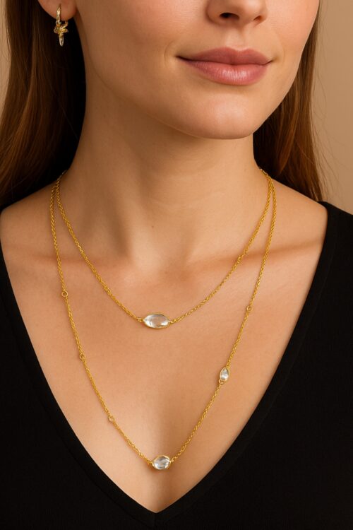 Gold Clear Cz Marquee Shaped Teardrop Necklace 36’