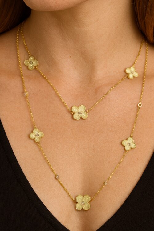 Gold Necklace w/ 36’ Clover Flowers & Clear CZ