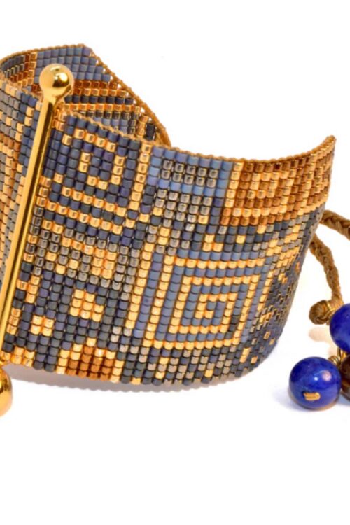 FINE ART BRACELET IN GOLD, BRONZE, METALLIC BLUE AND GUNMETAL