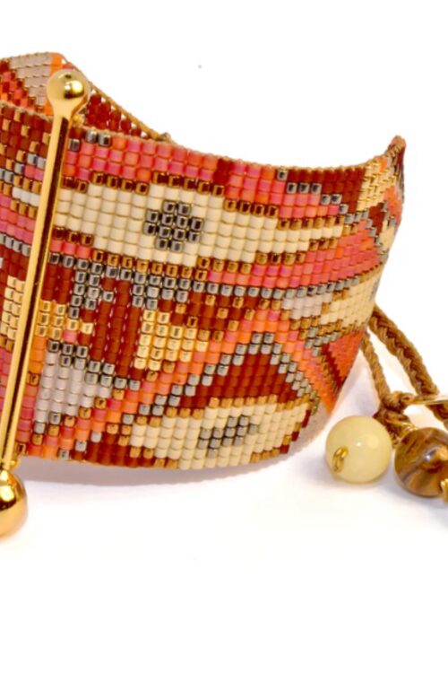 FINE ART BRACELET IN GOLD, BEIGE, BURGUNDY, CORAL AND GUNMETAL