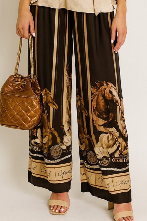 Regal Equestrian Italian Wide-Leg Palazzo Pants