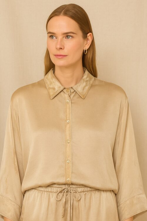 Aurelia Luxe Gold Satin Button-Down Top