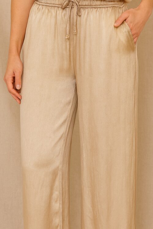 Aurelia Luxe Gold Satin Wide-Leg Pant