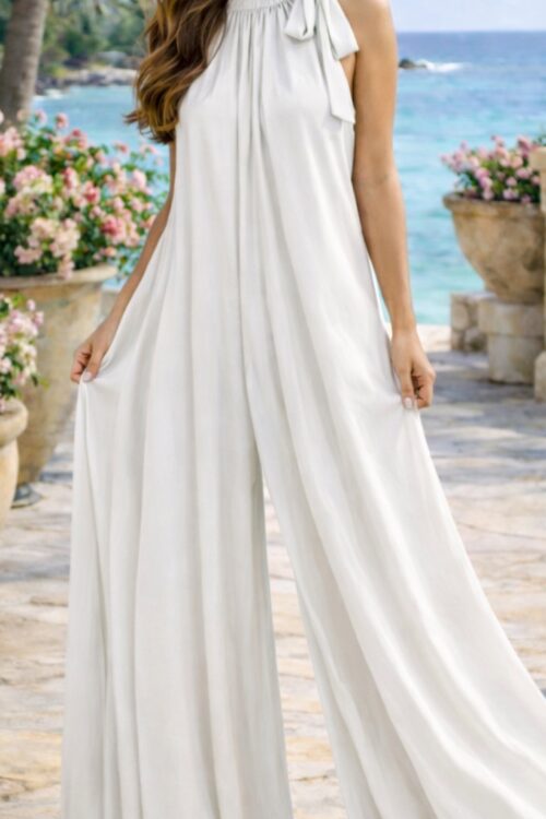 Italian Satin Wide-Leg Jumpsuit – Soft Ivory