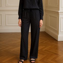 Zannza Couture Black Crystal-Dot Satin Pants – Style