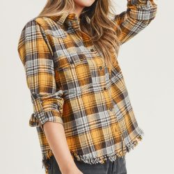 Plaid Frayed Hem Shirt